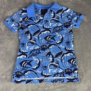 Polo Ralph Lauren Polo Shirt Kids Size 5 Blue Sea Life Fish Print Nautical Pique